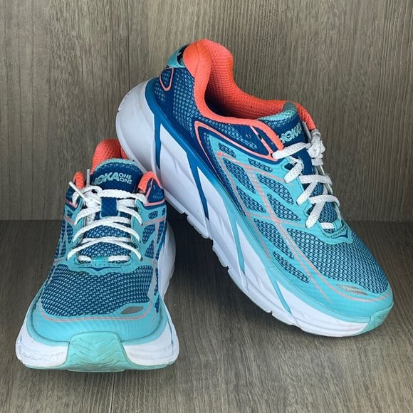 Hoka One One Sneakers Women's Sz 6W Clifton 3 Athletic Running Shoes Blue Orange - Picture 6 of 11